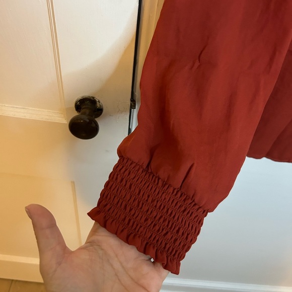 Loft Burnt Orange Smocked Sleeve Blouse - Picture 5 of 5